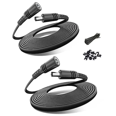 Afbeelding van Basesailor DC Verlengkabel 9M 2Pack, 5,5 mm x 2,1 12V Voeding Uitbreiding Flat Cable, 5521 Socket naar Plug Connector Power Cable voor Bewakings Camera 8, IP Netwerk 10, DVR&#039;s 12 Volt 24V