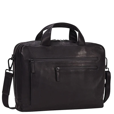 Afbeelding van Leonhard Heyden Den Haag businesstas van leer met 13 inch laptopvak Zwart