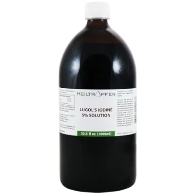 Afbeelding van 5% Lugols jodiumoplossing 1000 ml 15% vloeibare formulering 5 procent elementair jodium en 10% kaliumjodide Ingrediënten van farmaceutische kwaliteit oplossing Heiltropfen®