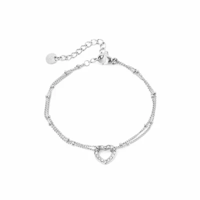 Afbeelding van Bijoutheek Armband (Sieraad) Open Hart Witte Stenen Zilver