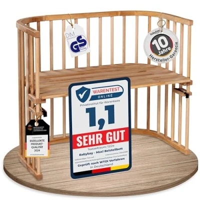 Afbeelding van Babybay Maxi Extra Groot Zijbed, Massief Beukenhout, In Hoogte Verstelbaar &amp; Milieuvriendelijk Bedje, Meegroeiend, Natuur Gelakt, 94 X 54 79 cm