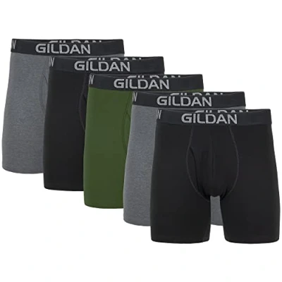 Afbeelding van Gildan Heren katoenen stretch boxershort, multipack (Pack van 5), Heather Donkergrijs/Zwart Roet/Groen Midnight (5 pack), L