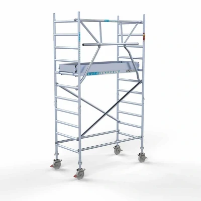Afbeelding van Professionele aluminium gevelvrije rolsteiger 0.90x1.90x4.2m werkhoogte carbon vloer + enkele voorloopleuning
