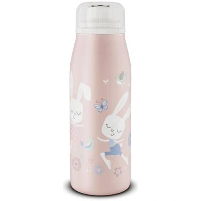 Afbeelding van alfi Kids ISO BOTTLE 350 ml, roze ballerina hazen, geïsoleerde drinkfles voor kinderen, roestvrij staal, absoluut dicht met draaisluiting, houdt 12 uur warm, 24 koud, koolzuur,