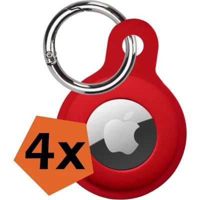 Afbeelding van Hoesje Geschikt voor Apple AirTag Sleutelhanger Hoes Siliconen Donkerrood 4 PACK