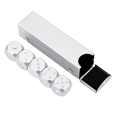 Afbeelding van 5 stuks dobbelstenen kleur zilver goud aluminium legering met opbergdoos Geschikt voor tafelspellen, poker (zilveren rechthoekige doos)