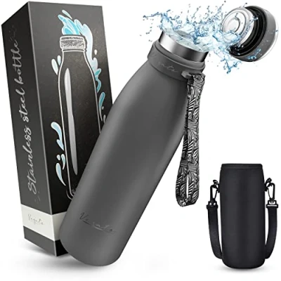 Afbeelding van Vezato Drinkfles roestvrij staal BPA vrije geïsoleerde fles 750ml Lekvrije waterfles met dubbele isolatie Thermosfles vaatwasmachinebestendig Geschikt voor koolzuur Duurzaam