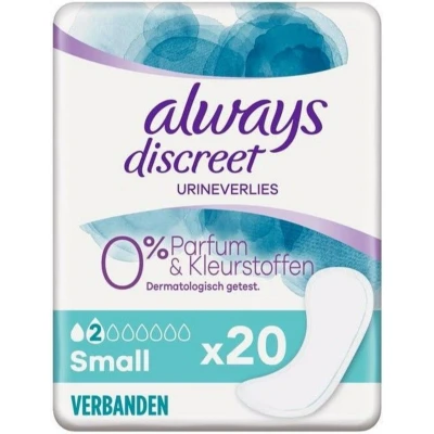 Afbeelding van Always Discreet incontinentie inlegkruisjes voor dames, klein (20 maanden) zonder geur en kleurstoffen, sterke bescherming die je nauwelijks voelt