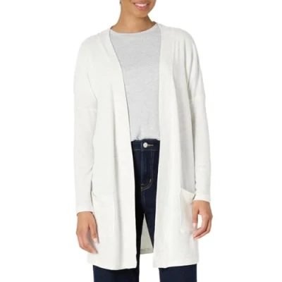 Afbeelding van Amazon Essentials Dames Relaxed Fit Lichtgewicht Lounge Terry Open Front Cardigan, White Space Dye, Small