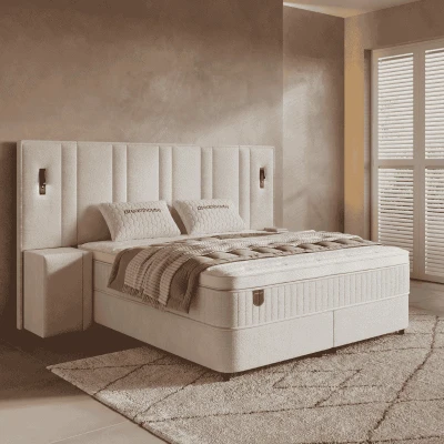 Afbeelding van Opbergboxspring Royal XL Beige incl. 2 nachtkastjes