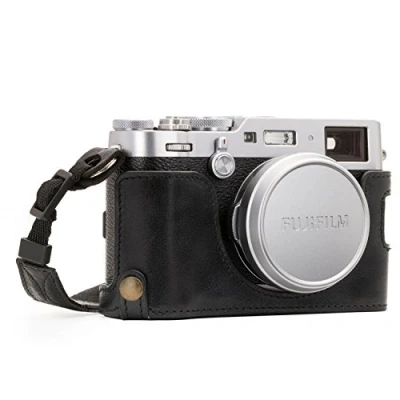 Afbeelding van MegaGear Ever Ready Echt Leren Camera Half Tas met Draagriem en Batterijtoegang voor Fujifilm X100F, Zwart