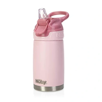 Afbeelding van Nuby Thirsty Kids No Spill Flip It Reflex roestvrijstalen reisbeker of waterfles, 10 oz, roze