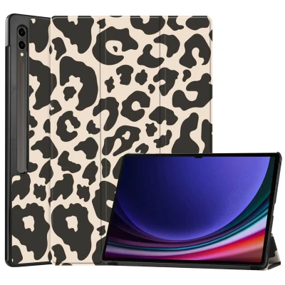 Afbeelding van Samsung Galaxy Tab S9 Ultra Hoes: iMoshion Design Trifold Bookcase Leopard Kunstleder Tablet Hoezen