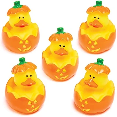 Afbeelding van Baker Ross FX410 Pompoen Rubberen Eendjes Pak van 5, Halloween Zakjesvuller, Badspeelgoed voor Kinderen, Speelgoed en Geschenken