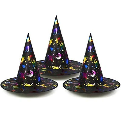 Afbeelding van COM FOUR® 3x heksenhoed voor heksenkostuum tovenaarshoed ideaal carnaval, Halloween 33 x 38 cm (03 stuks kleurrijke heksenhoed)