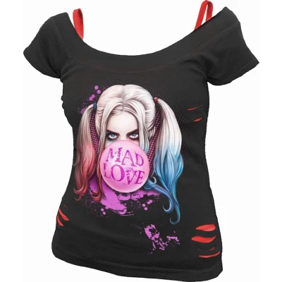 Afbeelding van DC Comics Harley Quinn Mad Love 2 in 1 top zwart met rode scheuren XXL