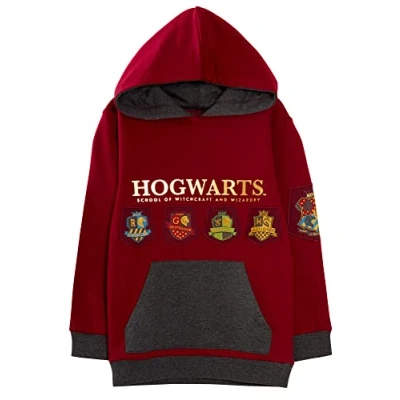 Afbeelding van Harry Potter Hoodie voor kinderen Hogwarts House Teams wapen sweatshirt met capuchon van fleece, bordeaux, 7 8 Jaar