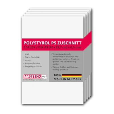 Afbeelding van mag_277 Polystyreen platen wit I DIN A3 kunststof hardplaten PS op maat gezaagd 29,7 x 42 cm 0,5 mm dikte
