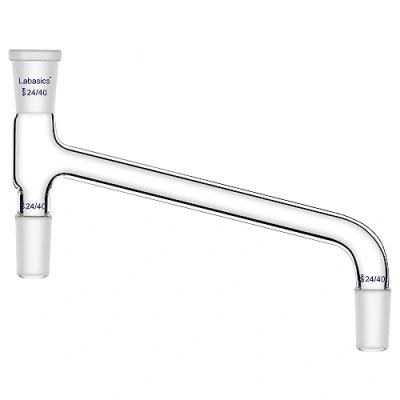 Afbeelding van Labasics Glazen Destillatieadapter, Borosilicaatglas 75 graden Gebogen Chemie Adapter Destillatie Laboratorium met 24/40 Standaard Koppelingen voor Destillatieapparatuur