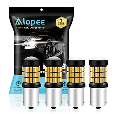 Afbeelding van ALOPEE 4 Pack Super Heldere Amber/Geel 1056 BAU15S 7507 12496 5009 PY21W LED Licht 9 18V DC, AK 4014 60 SMD Vervanging Lampen voor Richtingaanwijzers Staart Blinker Side Marker
