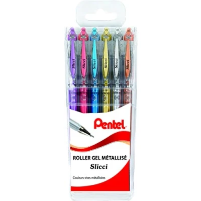 Afbeelding van Pentel Slicci BG208/6 pak met 6 gelrollers, metallic, 0,8 mm, gesorteerd