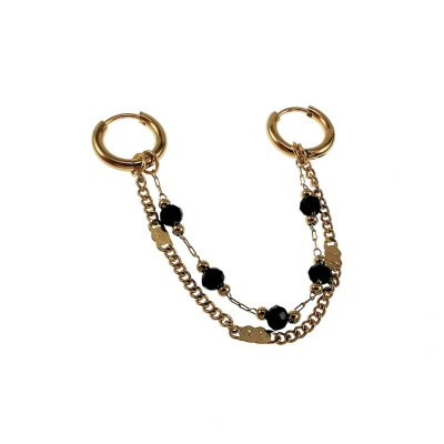 Afbeelding van Dottilove Oorbellen Dames Gold Plated RVS Oorringen met Twee Kettingen Zwarte Kristallen