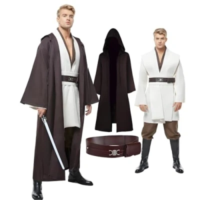 Afbeelding van Tuniek voor heren, cosplay kostuum, volwassenen, outfits, Halloween gewaad, uniform, volledige set, Wit, M