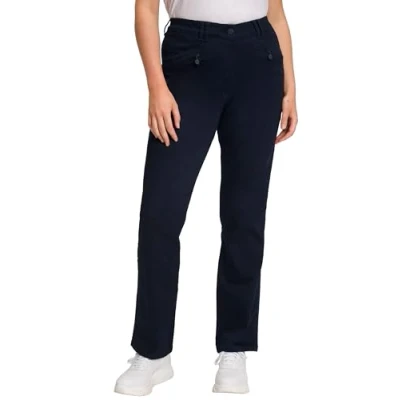 Afbeelding van Ulla Popken Dames grote maten plus size basic stretchbroek Mony, kleurecht, licht smal toelopend 802969, Donkerblauw, 53W / 30L