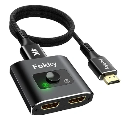 Afbeelding van HDMI schakelaar, 4K, 60Hz, splitter, switch met 1m kabel: Bidirectionele 2 ingangen naar 1 uitgang of ingang uitgangen, zwart, m kabel