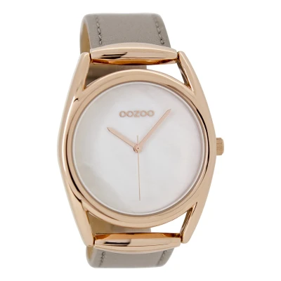 Afbeelding van OOZOO Timepieces Rosé goudkleurige horloge met taupe leren band C9168