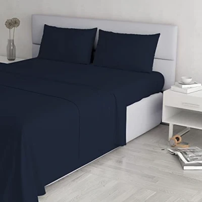 Afbeelding van Italian Bed Linen Elegant Beddengoed Set (Flat 250x300, Hoeslaken 170x200cm+2 Kussenslopen 52x82cm), Donkerblauw, DUBEL