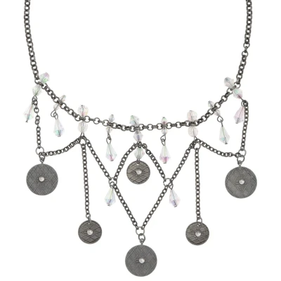 Afbeelding van Behave Antiek zilverkleurige ketting met doorzichtige kralen en muntjes hangers