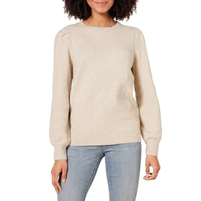 Afbeelding van Amazon Essentials Women&#039;s Zacht aanvoelende trui met ronde hals en plooien op de schouders, Beige, S