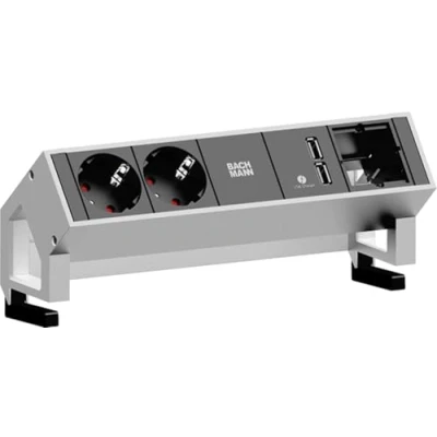 Afbeelding van BACHMANN DESK2 2x geaard stopcontact 1x USB oplader ABD GST18, wit