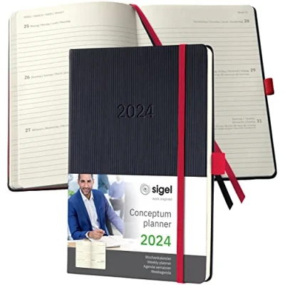 Afbeelding van Weekagenda Conceptum A5 2024 (NL/FR/EN/DU) zwart red Hardcover