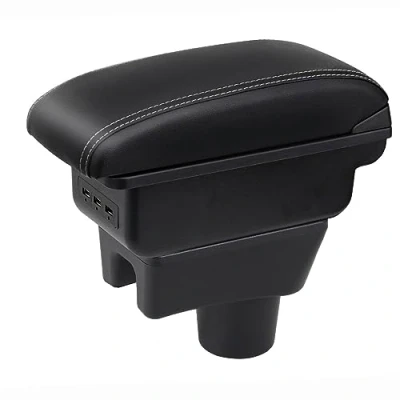 Afbeelding van Auto armsteun voor Mirage Attrage Space Star 2014 2018 Ddubbellaags console center grote opbergdoos met 3 USB poort opladen zwart witte stiksels