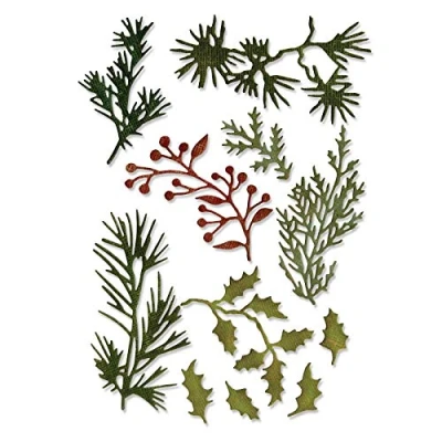 Afbeelding van Sizzix Thinlits Die Set Holiday Greens ontworpen door Tim Holtz, 11 stuks