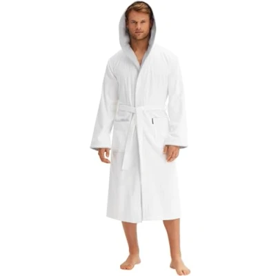 Afbeelding van Morgenstern heren sauna badjas met capuchon van puur velour katoen wit XL