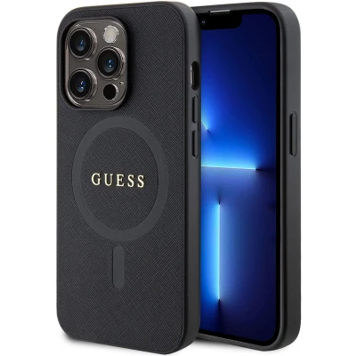 Afbeelding van Guess Saffiano Back Case (MagSafe Compatible) Geschikt voor Apple iPhone 14 Pro (6.1&quot;) Zwart