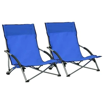 Afbeelding van vidaXL Strandstoelen 2 st inklapbaar stof blauw