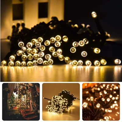 Afbeelding van Cheqo® Kerstverlichting Kerstboomverlichting Kerstlampjes 13.5M Warm Wit LED IP44 Buitenverlichting 180 Lampjes Groen Snoer