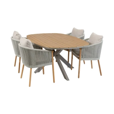 Afbeelding van Normin 5 delige tuinset 4 Es Vedra tuinstoelen Tuintafel Cadiz 180x115cm