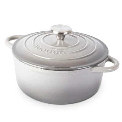 Afbeelding van Gietijzeren Pot met Deksel Anti aanbaklaag, Ovenbestendig, Geëmailleerde Braadpot Robuust Kookgerei Lichtgrijs 2,9L Van Nuovva