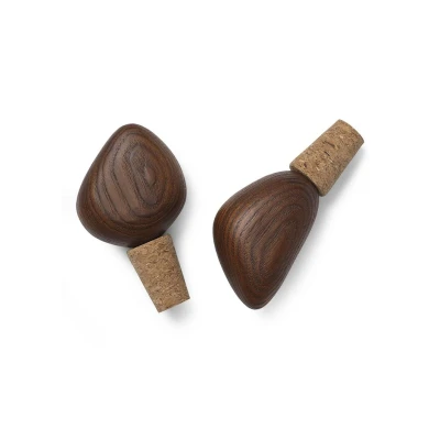 Afbeelding van Ferm LIVING Cairn wijnstopper set van 2 Donkerbruin