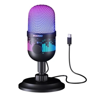 Afbeelding van Aokeo USB Gaming Microfoon, Condensator Microfoon voor PC/MAC/PS4/PS5/Phone Cardioid Mic met RGB Verlichting