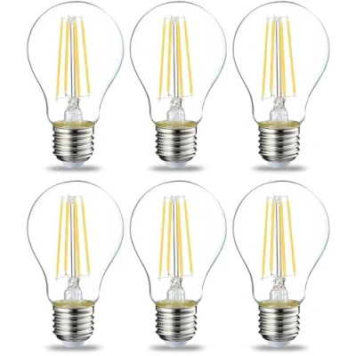 Afbeelding van Amazon Basics Schroeflamp, Edison, E27, led, 7 W (gelijkwaardig aan 60 W), transparant filament, warmwit, niet dimbaar, set van 6