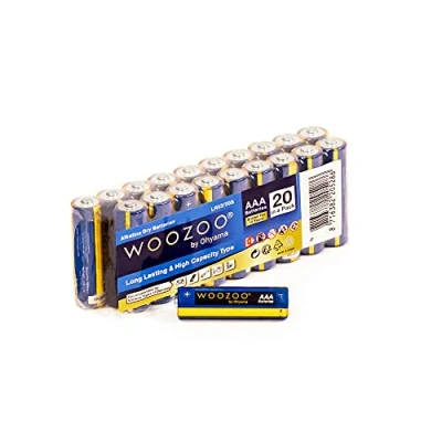Afbeelding van Iris Ohyama Woozoo, AAA alkalinebatterijen (verpakking van 20), 1,5 V, 1250 mAh, langdurig vermogen, levensduur 10 jaar, voor kleine apparaten Dry Cell Battery LR03 Blauw