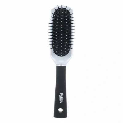 Afbeelding van Parsa Beauty Haarborstel in zilver met afgeronde kunststof stiften voor dagelijks haarstyling.
