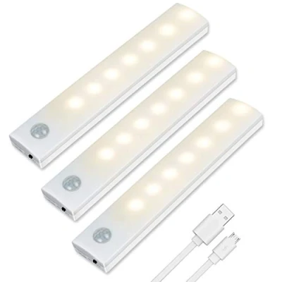 Afbeelding van Vicloon Led sensorlicht, 3 Stuks Onder Kast Verlichting LEDs Licht, Oplaadbaar, Warmwit Kastlicht Met Bewegingsmelder en Magneetstrip, voor keuken, Kledingkast, trap, lade, zolder, hal