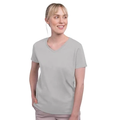 Afbeelding van HRM Luxe T shirt voor dames, met V hals van 100% biologisch katoen, basic wasbaar tot 60 C, hoogwaardige en duurzame damestops, zand, 5XL